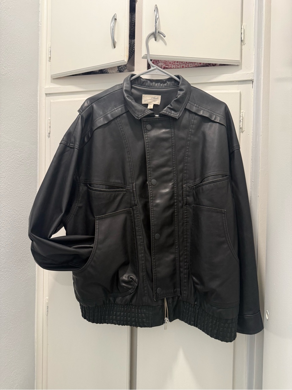 Universal Thread Black Faux Leather Bomber Jacket